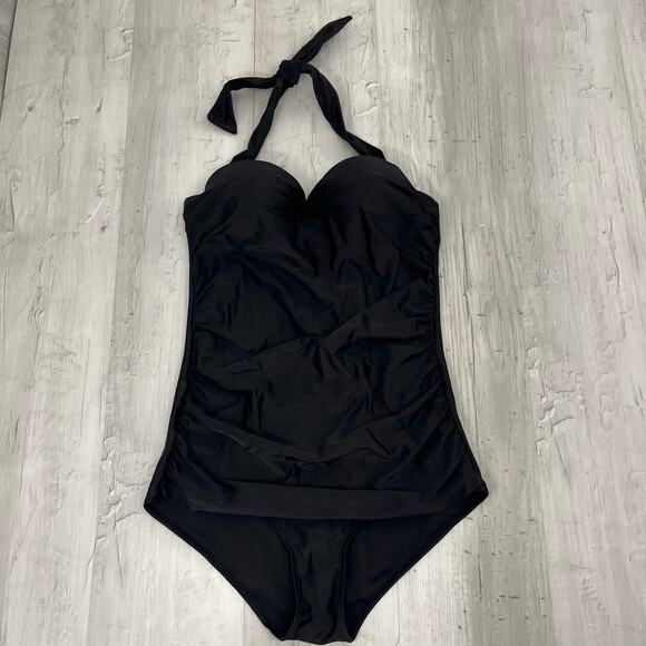 Ebuddy Black Halter Tummy Cover One Piece Swim Bathing Suit XL - Picture 1 of 7